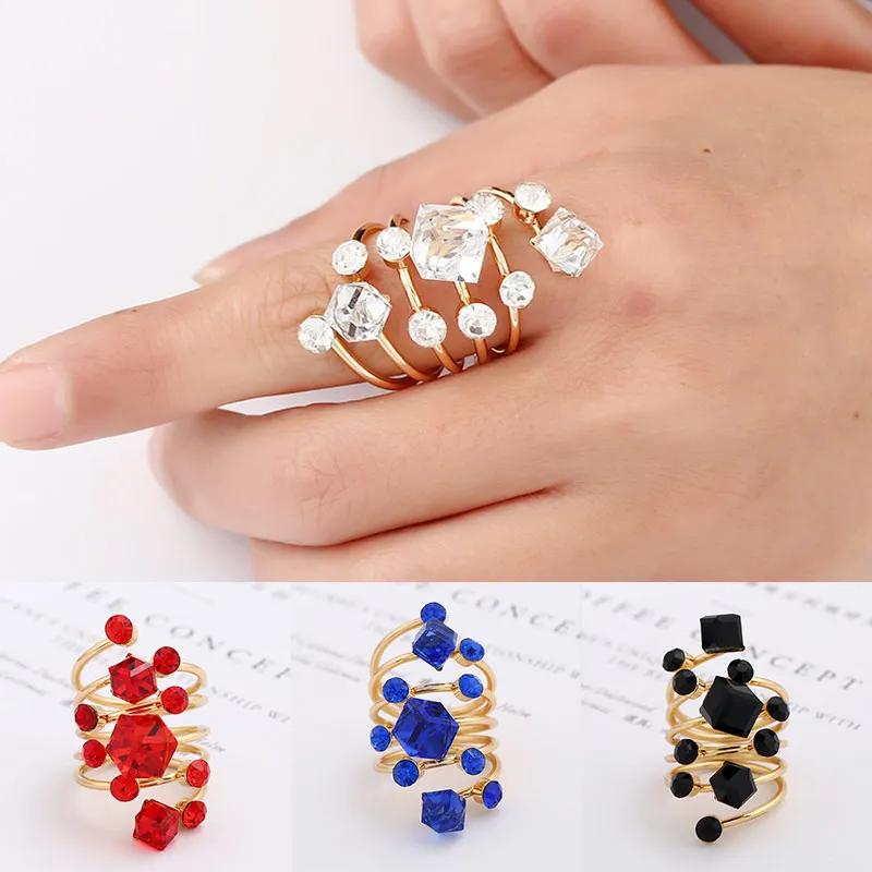 Crystal Black Party Open 1PC Knuckle Finger Midi Rings Rhinestone Punk Adjustable Beautiful Rings Girls Exquesite Opening Gold