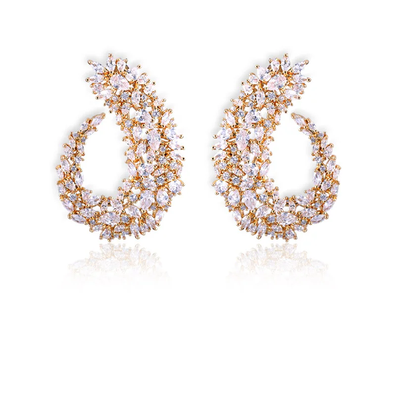 Jankelly золото Роскошные Популярные серьги-гвоздики геометрической формы циркония Большой Свадебные серьги Модные brincos Ювелирные Изделия