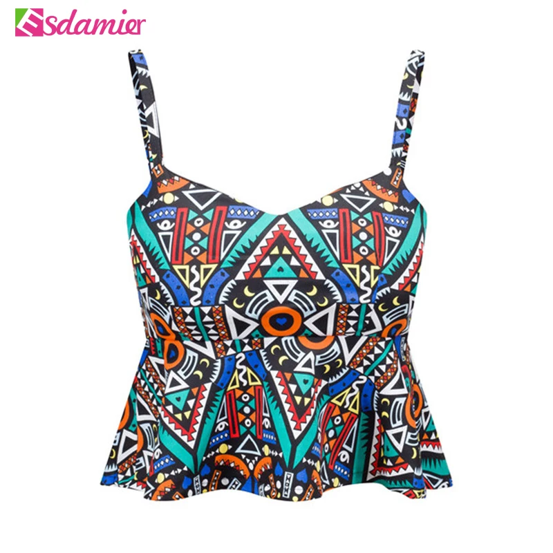 

Sexy Bustier Crop Top Fashion Floral Print Strap Crop Top With Ruffle Padded Bra Women Bralette Cute Party Cami Tank