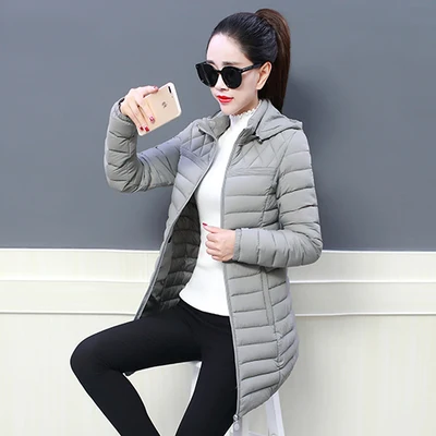 Autumn Winter Jacket Women Parka 2020 Fashion New Thin Hooded Warm Coat Cotton Padded Jacket Plus Size Slim Ladies Outerwear 6XL Gray