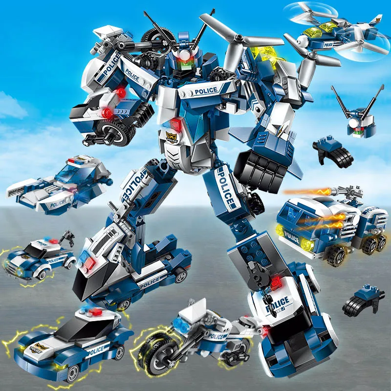 

Enlighten 1407 - 577PCS 6 IN 1 Robot Toy Building Blocks City Police Bricks Educational Toys for Children