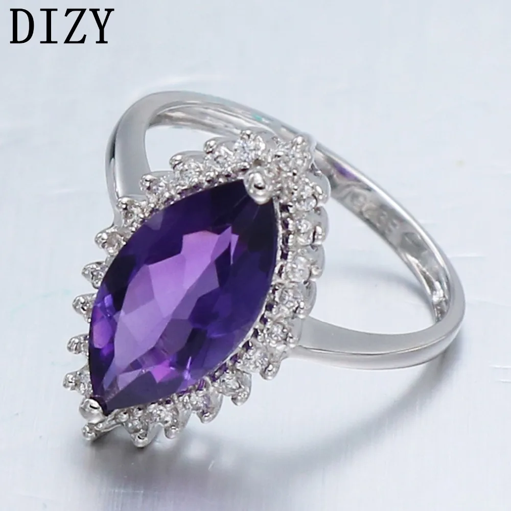 DIZY маркиза 2.4CT кольцо с натуральным аметистом 925 пробы Серебряное кольцо с драгоценным камнем для женщин подарок Свадебные ювелирные изделия, обручальное кольцо