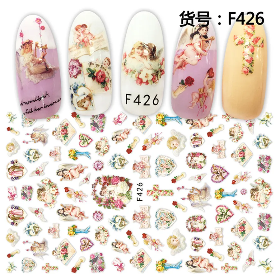 1Sheets 3D Embossed Nail Sticker Flower Adhesive DIY Manicure Slider Nail Art Tips Decorations Decals Transfer 5