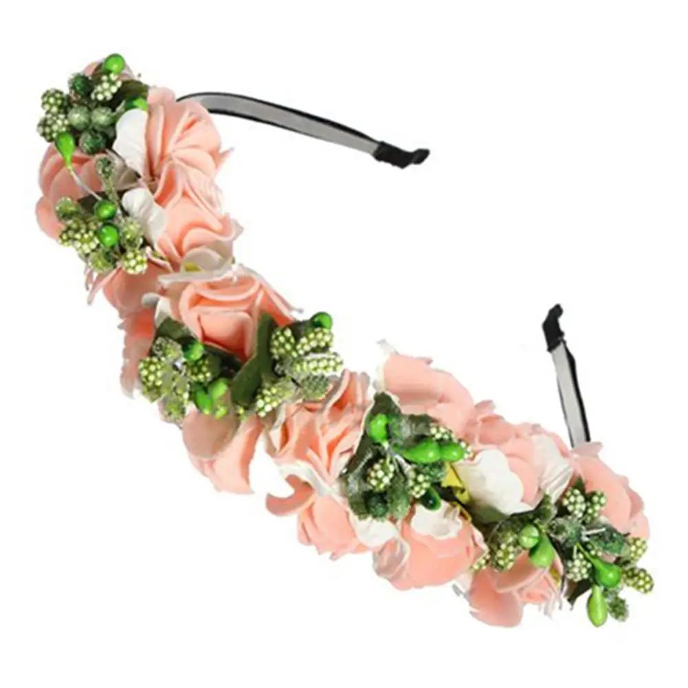 Женская Цветочная повязка на голову, романтичный стиль, Цветочные Свадебные вечерние заколки для волос для девушек - Цвет: pink
