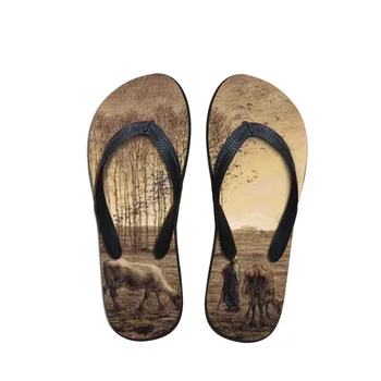 

Fashion Summer Beach Flip Flops Men Slippers Countryside Painting Art Printing boy Flats Shoes Jean Francois Master piece