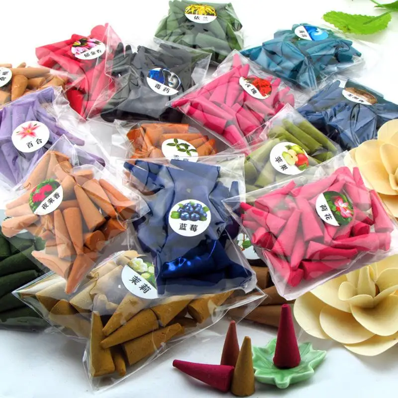 

28pc/Bag Incense Cones Holder 5min Burning Pagoda Incense Natural Incense Sticks Rose Tulip Scent Tower Sandalwood Spice Tray