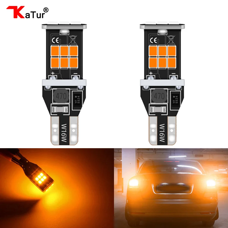 Katur 2 шт. Canbus T16 T15 Led лампа без полярности, светильник для парковки, резервные фонари заднего хода, лампы для авто, без ошибок, светильник ing Orange 921 912 - Испускаемый цвет: Orange Amber