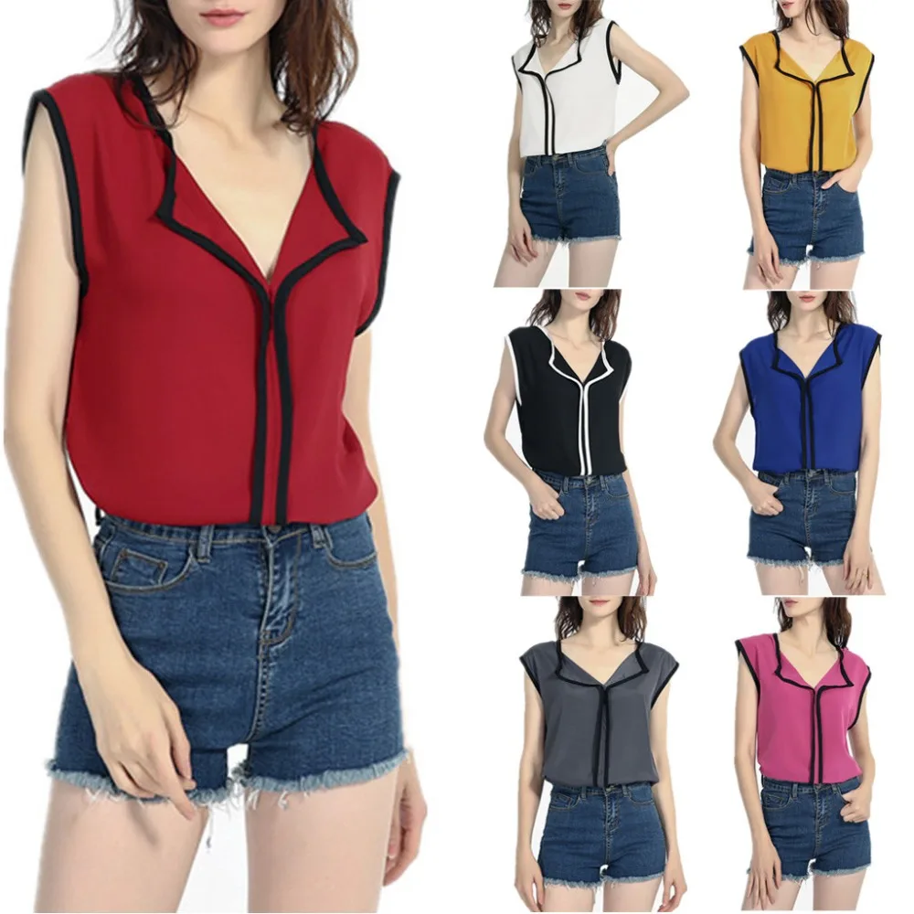 Новое поступление 2019 летние женские шифоновые сексуальные рубашки Повседневная