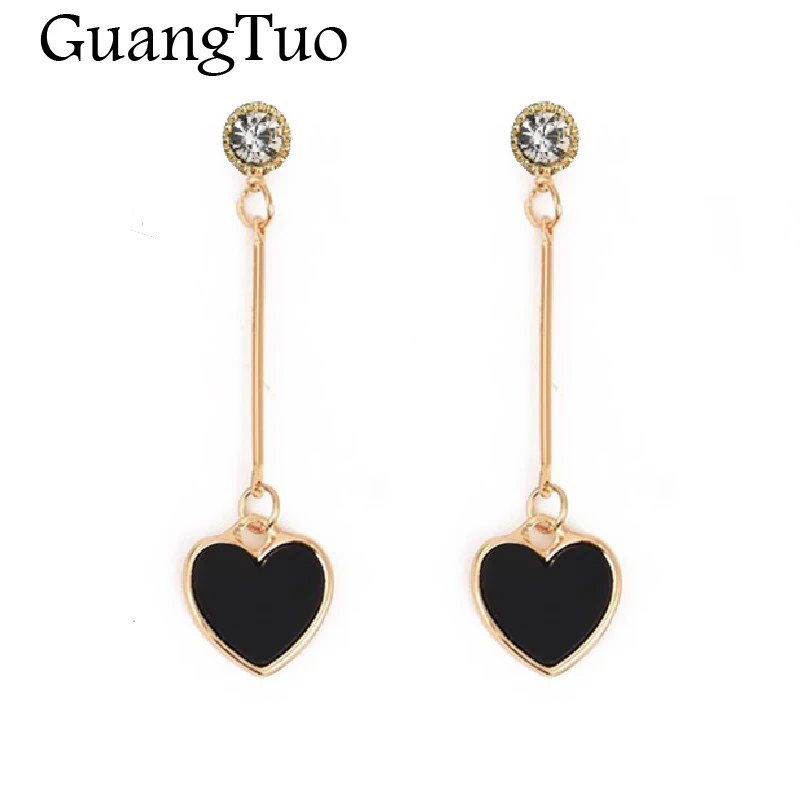 

EK2070 New Brand Fashion Vintage Cute Long Bar Enamel Crystal Black Heart Drop Earring For Women Wedding Jewelry Female Brincos