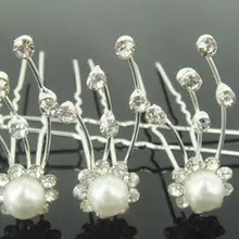 20 шт свадебное с кристаллами& Белый жемчуг цветок шпильки для волос