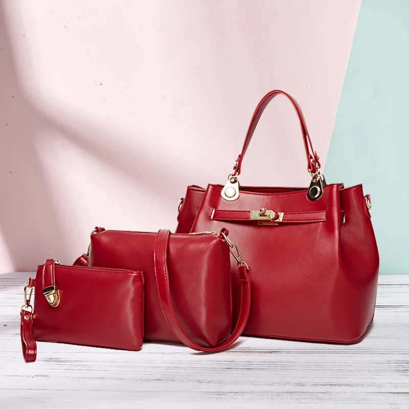 

Fashion Women PU Leather Handbags High Quality Ladies 3 Pieces Set Shoulder Bucket Bag Luxury Designer Female CrossbodyTote Bag