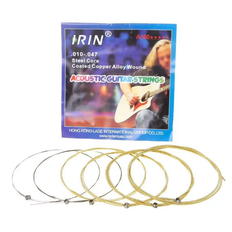 6pcs A100 Acoustic Guitar Strings Steel Core Coated Copper Alloy Wound