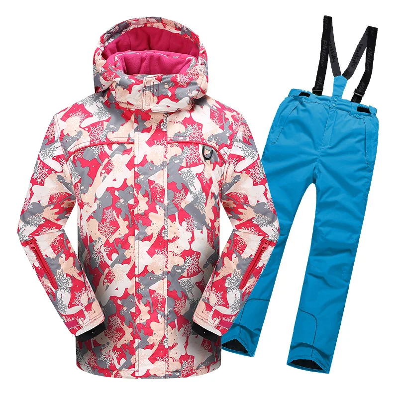 Зимний детский лыжный костюм водонепроницаемая куртка для сноуборда для девочек зимние штаны детский лыжный Набор теплые непромокаемые комбинезоны - Цвет: YG307 Blue