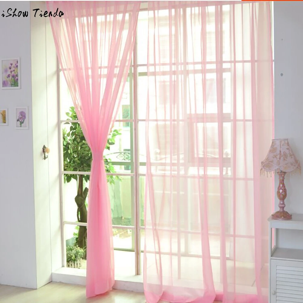 

1 PCS Pure Color tulle curtains Door Window Curtain Drape Panel Sheer kitchen curtains fashion curtains for living room 1.55