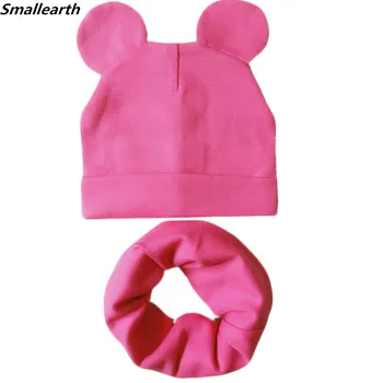 New Baby Hat with Cute Ears Cotton Hat Scarf Set Baby Hats for Girl Boy Child Cap Scarf Collars Autumn Winter Children Warm Cap children girls baby cute ears quilted cotton baby clothes winter girl coat clothing fashion hot sale warm boy jacket