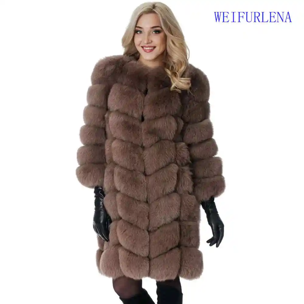 90 см Брендовое высококачественное пальто из натурального меха, настоящий песец, жилет для девушек, съемный женский толстый дизайн, зимнее пальто-трансформер - Цвет: khaki