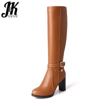 J& K/Большие размеры 34-43; женские сапоги до колена; женская обувь на толстом высоком каблуке; женские зимние сапоги; обувь на молнии с пряжкой и ремешком на платформе