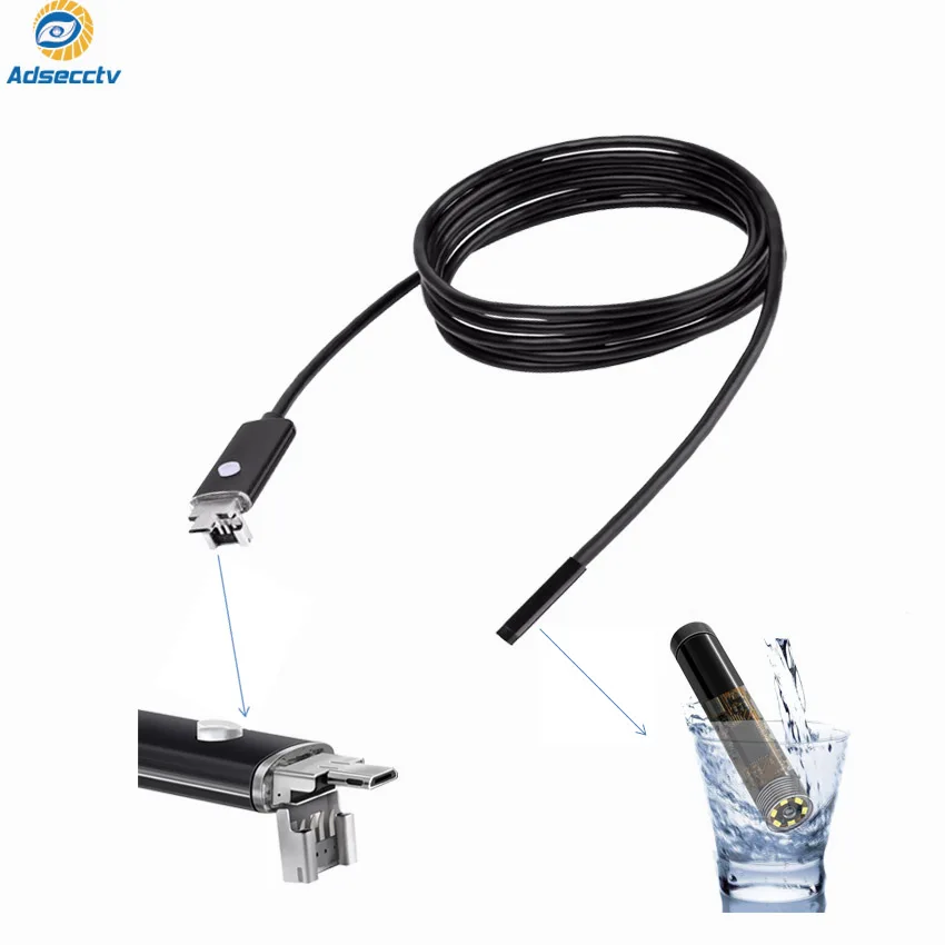 

IP67 waterproof 7mm lens 2M endoscope android 2in1 borescope inspection tube camera with adjustable leds for usb android