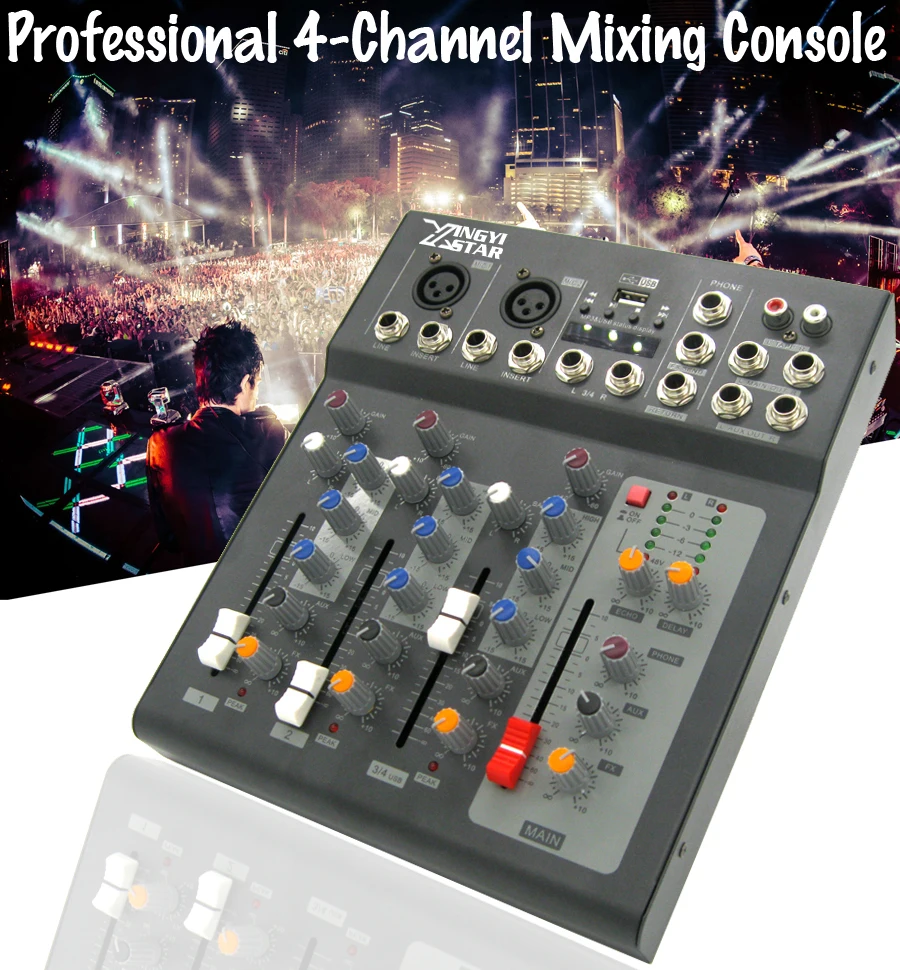 Professional 4 Channel 48V Power USB Microphone Audio Mixer Console Digital Stereo Sound Effect For DJ KTV Karaoke Studio Stage цена Professional 4 Channel 48V Power USB Microphone Audio Mixer Console Digital Stereo Sound Effect For DJ KTV Karaoke Studio Stage цены онлайн