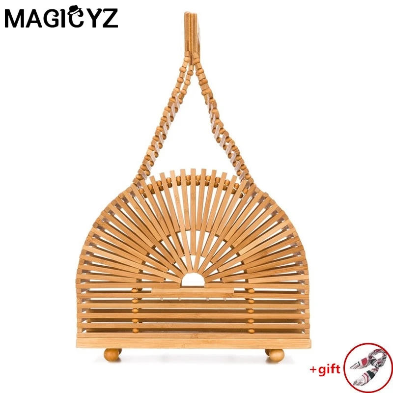 

MAGICYZ New Tower shape Women's handbags Beading bamboo Top handle bags 2018 Famous brand women bags designer beach bag