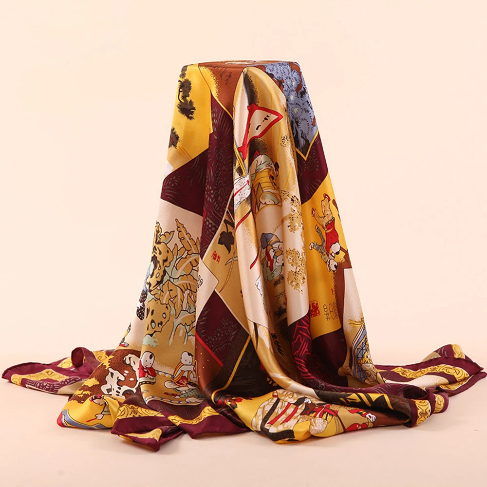 

110x110cm Women Bandanas Multifunction 100% Silk Scarf Prints Large Square Shawls and Scarves Foulard Neckerchief F511