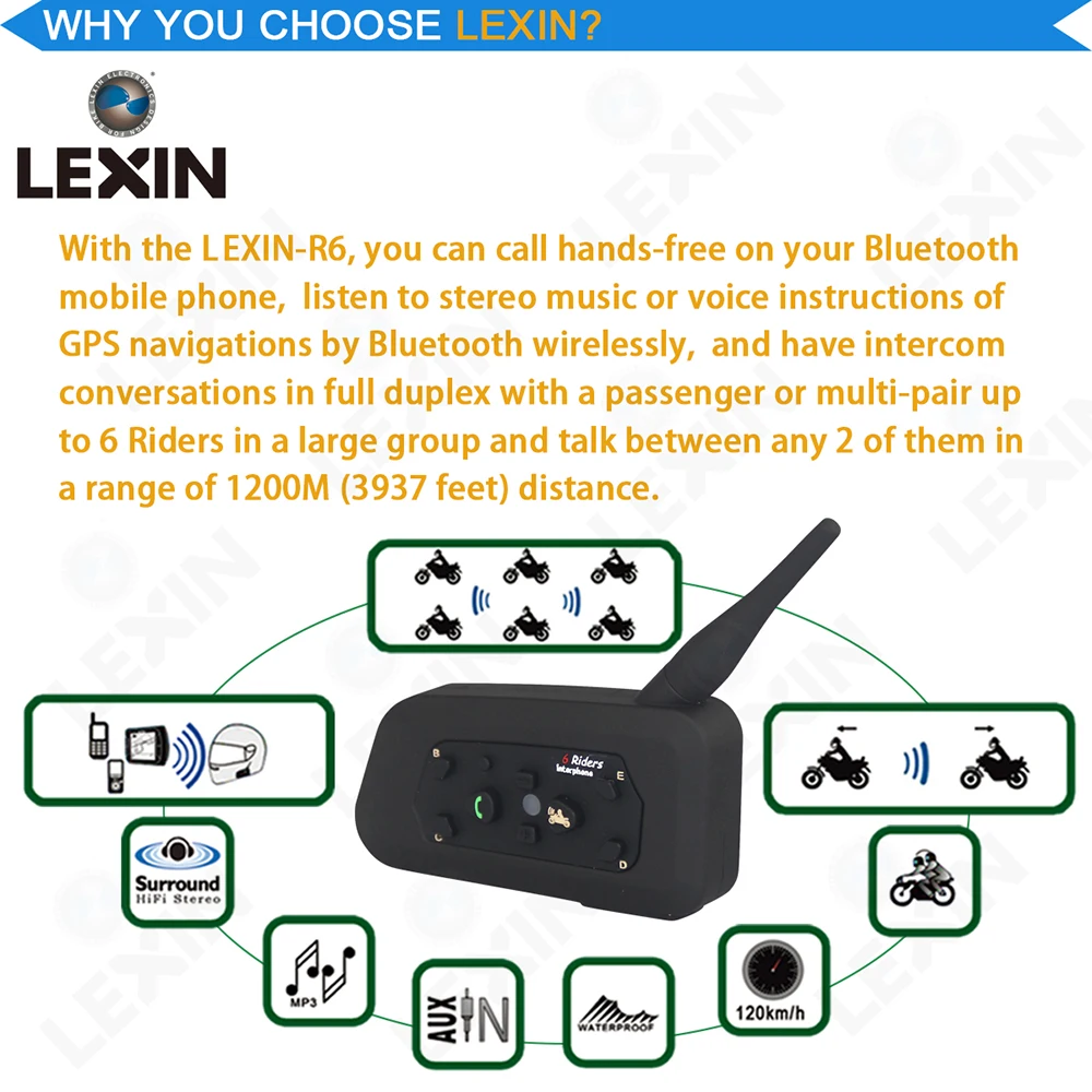 LEXIN 1200M Bluetooth гарнитура для шлема, домофон, мотоциклетная гарнитура, Водонепроницаемая беспроводная Bluetooth гарнитура Moto BT