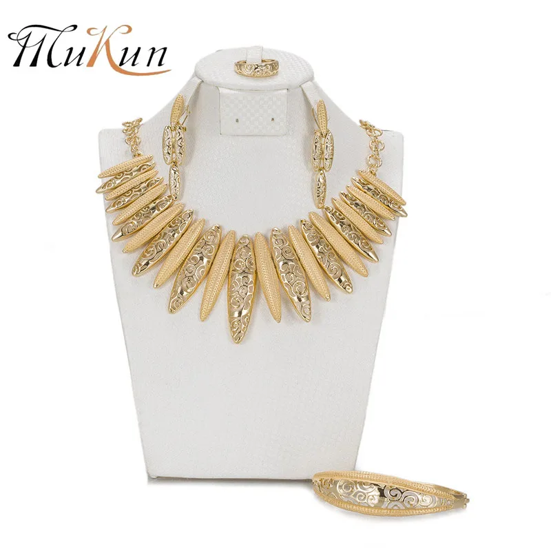 MUKUN módní klasický design africké zlato barvy náhrdelník sada křišťálové svatební svatební šperky sada Dubaj luxusní nevěsta šperky sada