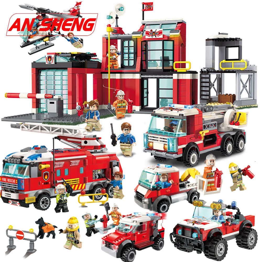 

HOT NEW City Police Firefighter Rescue Fire Station Truck Aircraft Ladder Car Building Blocks Sets Kid Toy Legoings