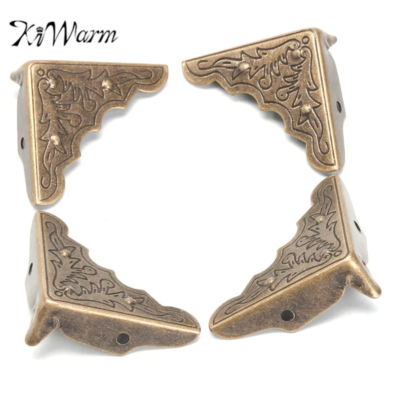 

KiWarm 12Pcs Antique Brass Furniture Corner Brackets Jewelry Gift Box Wood Case Decorative Feet Leg Metal Corner Protector