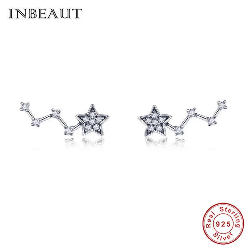 

Famous Brand 925 Sterling Silver Korean Simple Elegant CZ Star Stud Earrings for Girls New Style Jewelry