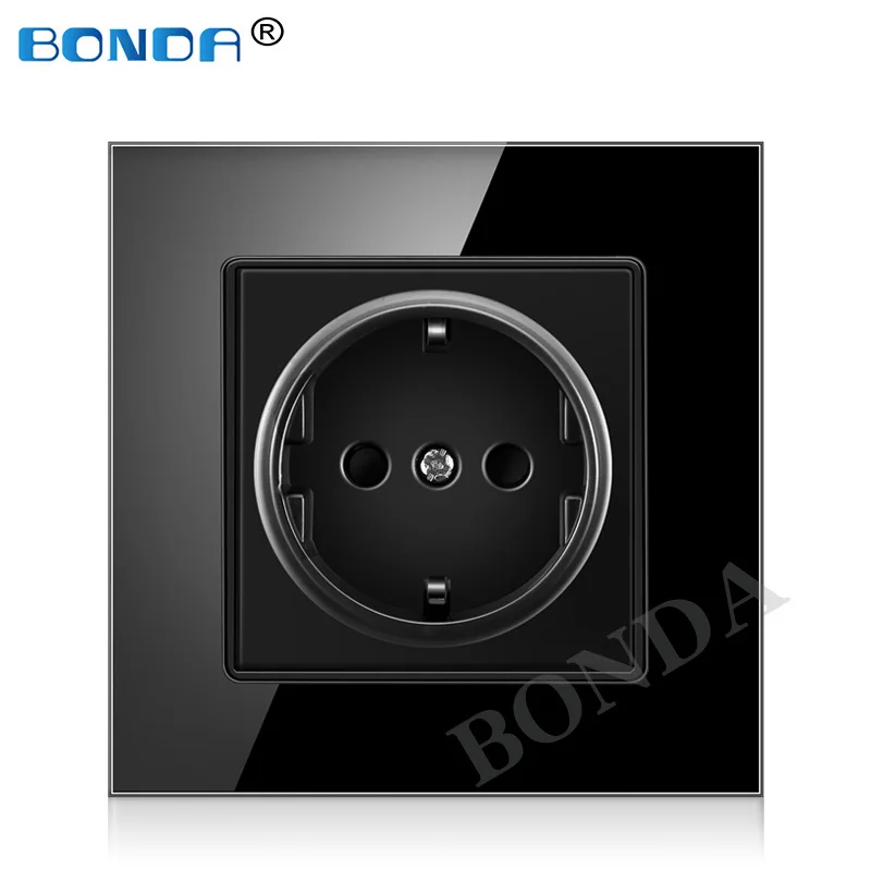 BONDA EU Standard white black gold Crystal Glass Panel AC 110 250V 16A Wall Power Socket16A 2100ma Electrical Wall Power Socket