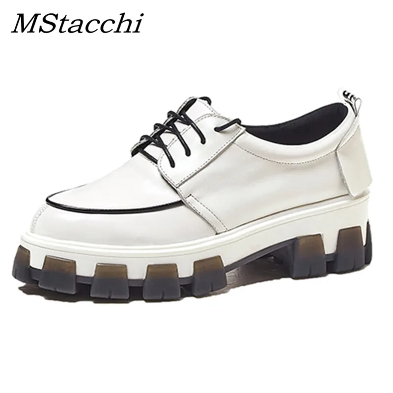 

MStacchi Women Autumn Shoes Woman Creepers Chunky Platform Lace-Up Shoes Mujer Genuine Leather Round Toe Shoes Ladies High Heels