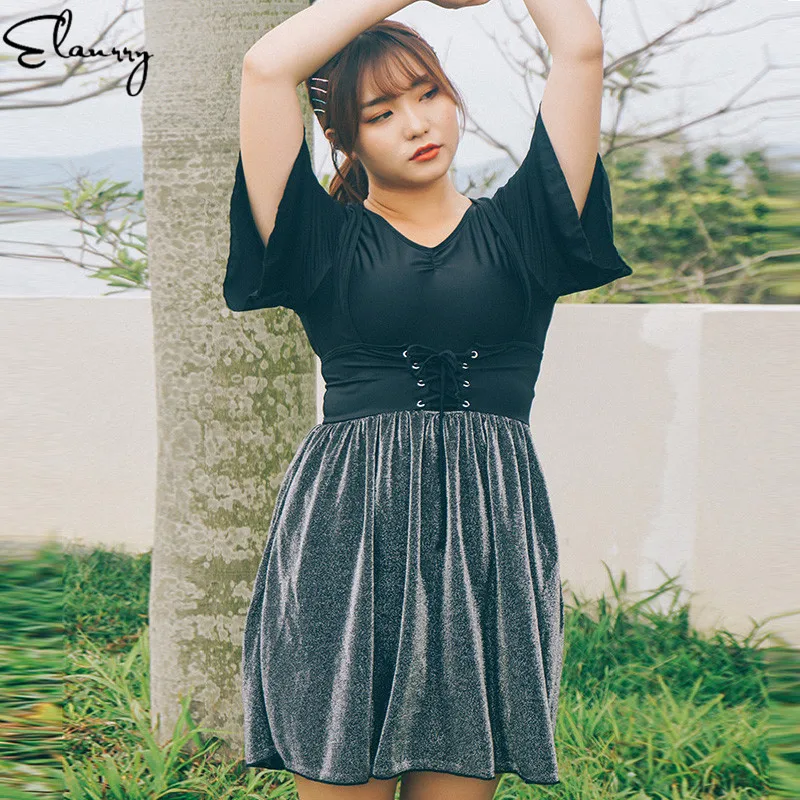 

Swimsuit One Piece for Womens Push Up Swimwear Plus Size Solid Short Sleeves Swim Dress 2019 Newest Bathing Suits Ladies