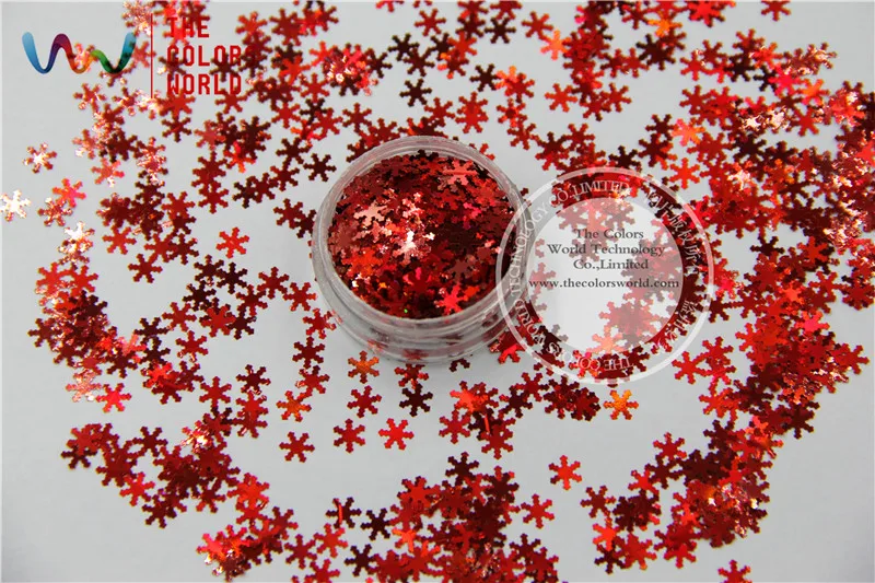 

TCA300 laser holographic Red color Glitter paillette Snowflake shape 6.0mm Size spangles for Nail Art and DIY supplies