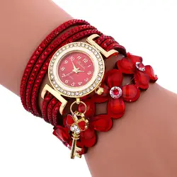 2018 г. Лидер продаж, модные Элитный бренд Горячие Для женщин со стразами часы-браслет из искусственной кожи цветочный ремешок дамы кварцевые