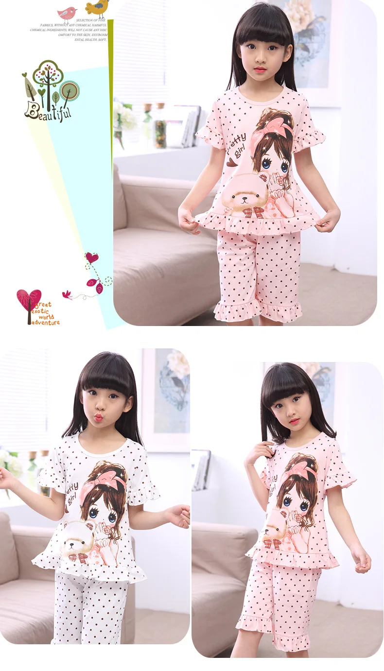 Summer Children's Sleepwear Cotton Short-sleeves Shirt and Pant Suit Girls Family Pajamas Kids 3-12T Pyjamas Children Costumes cheap plus size pajama sets