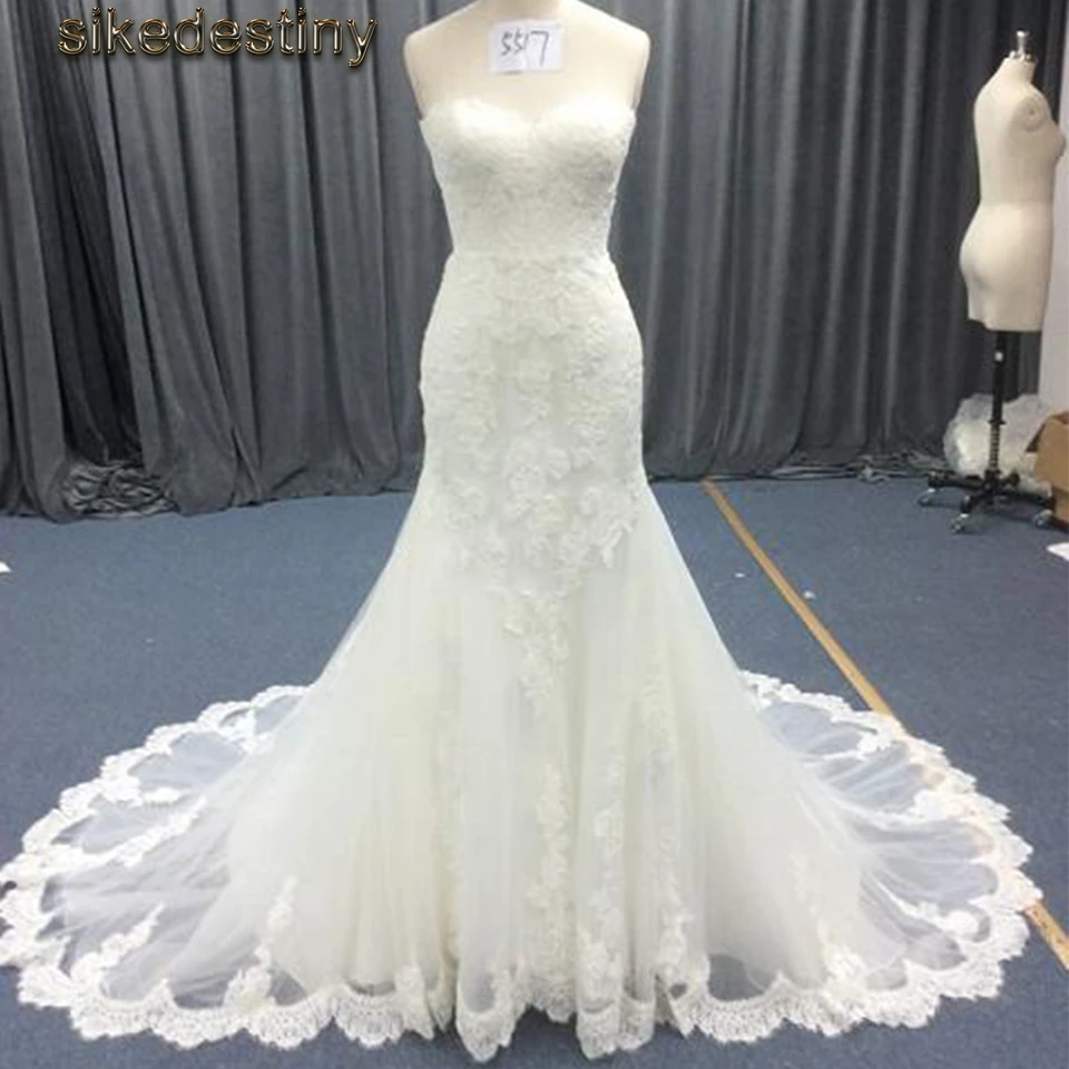 2018 Vestido de noiva красивые кружевные свадебные платья с аппликацией русалки свадебное