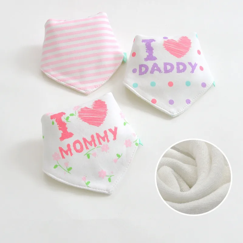 

3pcs/lot Cartoon Baby Bibs Cute Printing Cotton Newborn Infant Girls Boys Toddler Triangle Scarf Bandana Baby Accessory