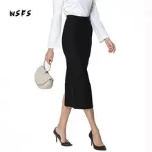 Малый Su черный офис четыре стороны стрейч карандаш миди Высокая талия Фасонная юбка Longue женские Faldas Mujer Femme хлопок