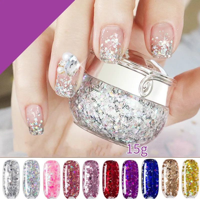 

Nails Sequins Gel Colorful Shining Glitter Nail Polish Glue Bright Shimmer Palette UV Gel DIY Nail Art Decor Color Glue
