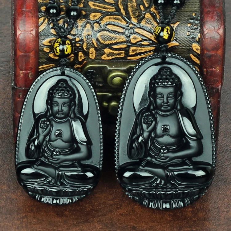 

Natural light Obsidian Amitabha Pendant Zodiac Animal Models and the patron saint of natal Buddha evil