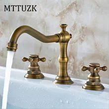 Mttuzk под старину Медь ванной кран для горячей и холодной смесителя раковина кран двойная ручка 3 отверстия ванной бассейна кран