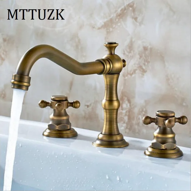 Mttuzk Antique Copper Bathroom Faucet For Hot And Cold Mixer Tap Mttuzk Antique Copper Bathroom Faucet For Hot And Cold Mixer Tap Sink Double Handle 3
