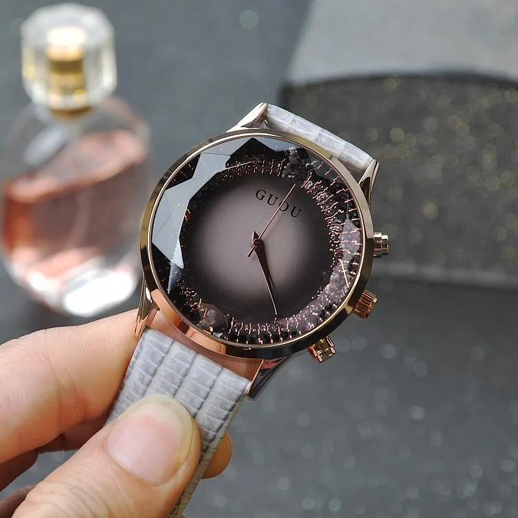 7 цветов,, Роскошные, часы с большим циферблатом, Для женщин Наручные часы из натуральной кожи женская обувь часы Для женщин Стразы часы модные часы - Цвет: Серый