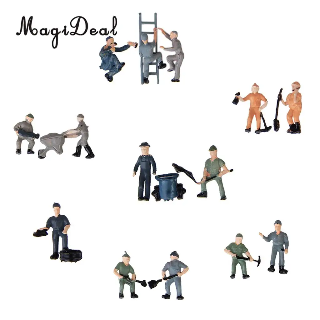 25Pcs/Lot 1:87 Scale Painted Mix Model Train Railway Station Platform Worker People Figures with ladder Bucket Layout Scene Toys