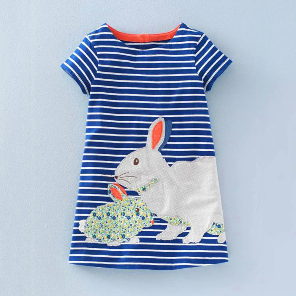 

Easter Kids Baby Girl Dress Easter Cartoon Bunny Stripe Party Dress Casual Clothes