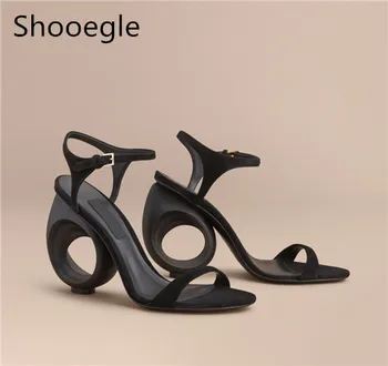 

Summer Designer Black Buckle Strap Sandals Strange Style Fretwork High Heels Sandalias Mujer Sexy Shoes Women