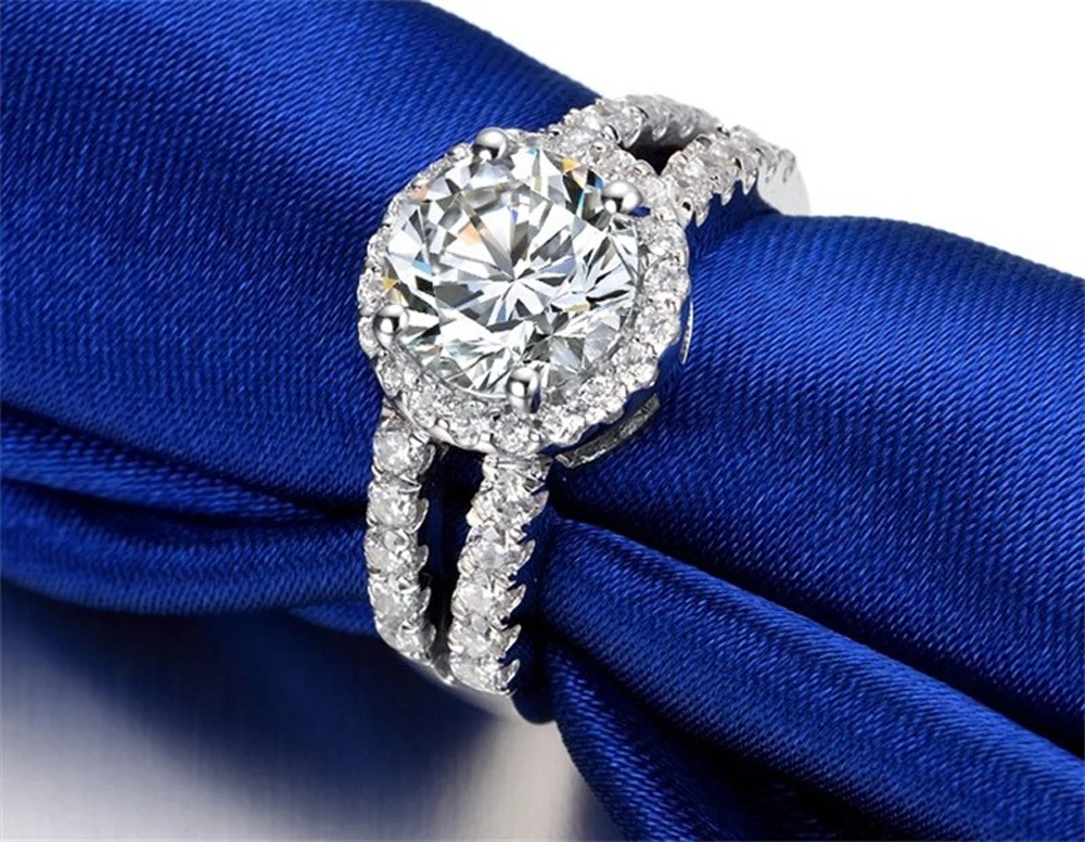 Большая распродажа, хорошее ювелирное изделие, кольцо с S925 штампом, настоящее 925 пробы, серебряное кольцо, набор, 2 карата, CZ, Диамант, обручальные кольца для женщин R510