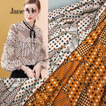 

JaneYU New Fashion Geometric Point Diamond Hemp-ironed Gold Chiffon Fabric Impermeable Shirt Dress Women's Clothing Fabric