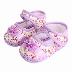 Милая хлопковая обувь для маленьких девочек с цветочным принтом и бантом на мягкой подошве, обувь для малышей, детская обувь, обувь для